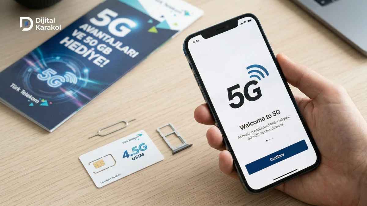 5g uyumlu usim kart ve akıllı telefon ekranında 5g aktivasyon uyarısı