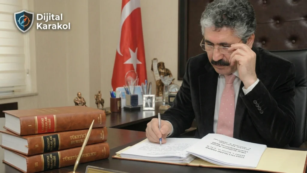 Tüketiciler birliği genel başkan vekili nesih tanrıverdi, tüketici hukuku ve yargıtay kararları kitapları eşliğinde tüketici işlemi dosyalarını inceliyor.