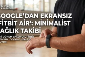 Google'ın yeni ekransız akıllı bilekliği fitbit air ve google health abonelik sistemini tanıtan dijital karakol haber manşeti.