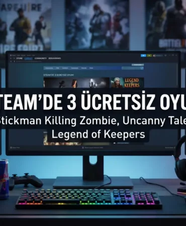 Steam platformunda ücretsiz olan stickman killing zombie, uncanny tales ve legend of keepers oyunlarını gösteren haber manşeti.