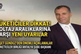 Tüketiciler birliği antalya şube başkanı neşet gündüz'ün voltaj dalgalanması nedeniyle bozulan eşyaların tazmini ve tüketici hakem heyeti süreci hakkındaki uyarı manşeti.