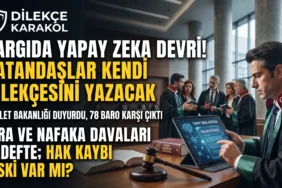 Adalet bakanlığı'nın duyurduğu yapay zeka destekli dilekçe hazırlama sistemi ve baroların olası hak kayıplarına yönelik itirazını anlatan haber manşet görseli.