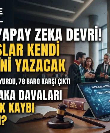 Adalet bakanlığı'nın duyurduğu yapay zeka destekli dilekçe hazırlama sistemi ve baroların olası hak kayıplarına yönelik itirazını anlatan haber manşet görseli.