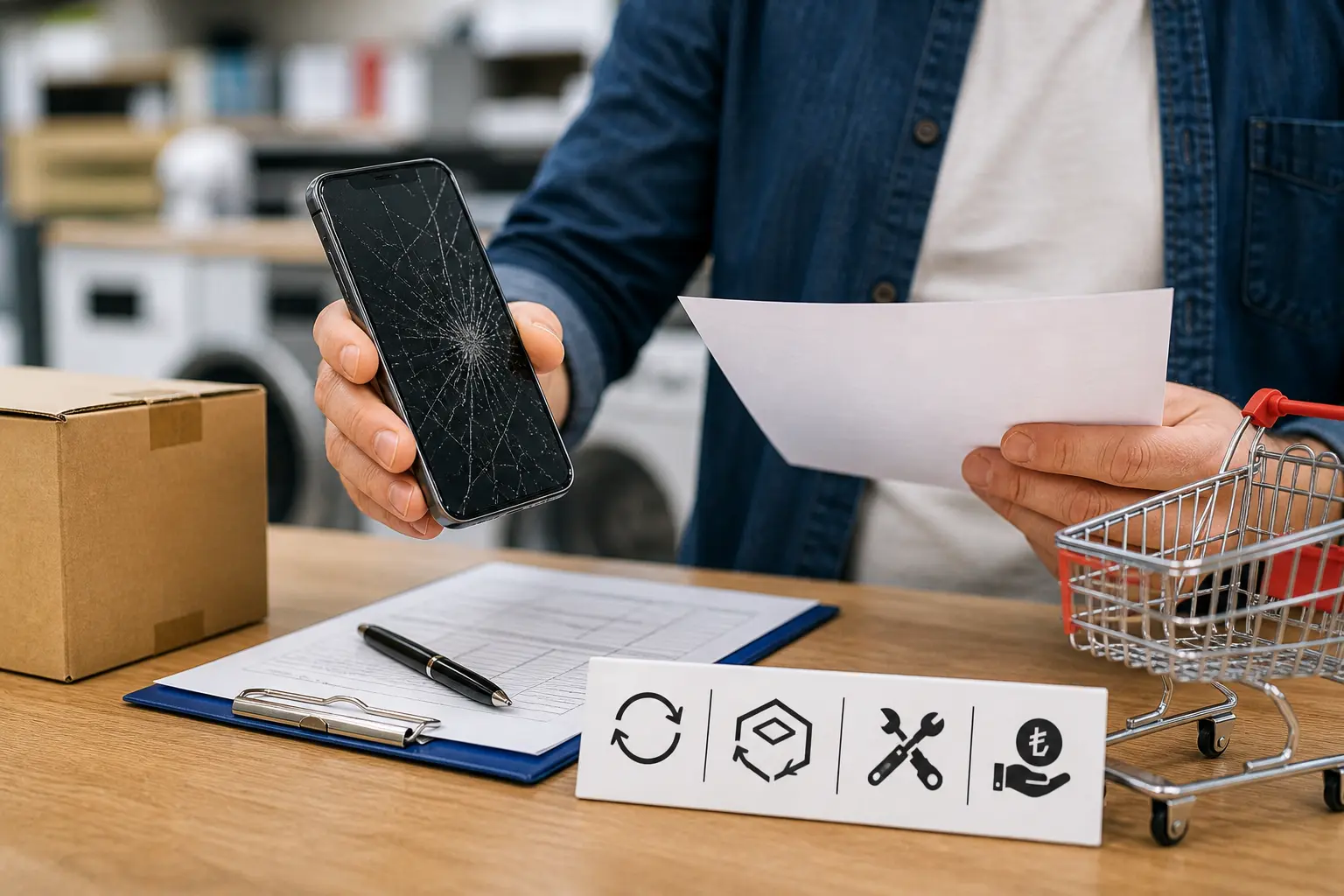 Ayıplı ürün için iade veya değişim sürecinde tüketicinin kırık telefon ve fatura ile başvuru yapması