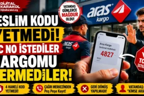 Aras kargo şubesinde teslim koduna rağmen tc kimlik numarası istendiğini iddia eden vatandaşın yaşadığı kargo teslim sorunu ile ilgili hazırlanan haber görseli