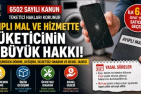 6502 sayılı kanun kapsamında ayıplı mal ve hizmetlerde tüketicinin sözleşmeden dönme, ürün değişimi, ücretsiz onarım ve bedel iadesi haklarını anlatan görsel