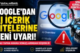 Google’ın ai overview ve ai mode sonuçlarını manipüle etmeye çalışan sitelere yönelik spam kurallarını güncellediğini anlatan dijital karakol manşet görseli.