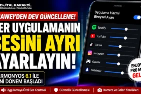 Huawei harmonyos 6 güncellemesiyle gelen uygulamaya özel ses ayarı özelliğini gösteren dijital karakol manşet görseli