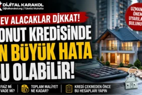 Konut kredisi kullanırken yapılan en büyük hatalara dikkat çeken, ev, hesap makinesi ve anahtar görselleri içeren dijital karakol manşet görseli