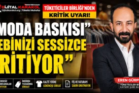 Tüketiciler birliği kayseri şube başkanı eren gürpınar’ın moda baskısı ve bilinçsiz tüketim konusunda yaptığı uyarıları anlatan dijital karakol manşet görseli