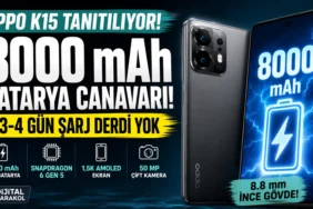 Oppo k15 akıllı telefonun 8000 mah dev bataryasını ve snapdragon 6 gen 5 işlemcisini gösteren google discover uyumlu manşet görseli