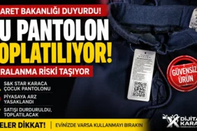 Ticaret bakanlığı tarafından güvensiz bulunarak toplatma kararı verilen s&k star karaca marka çocuk pantolonu hakkında hazırlanan uyarı görseli.