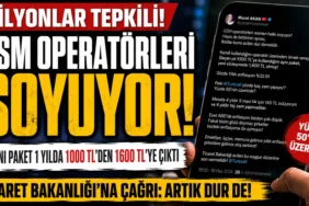 Bir tüketicinin gsm operatörlerine yönelik zam tepkisini içeren paylaşımı. Aynı mobil paketin bir yılda 1000 tl'den 1600 tl'ye çıktığı iddiası.