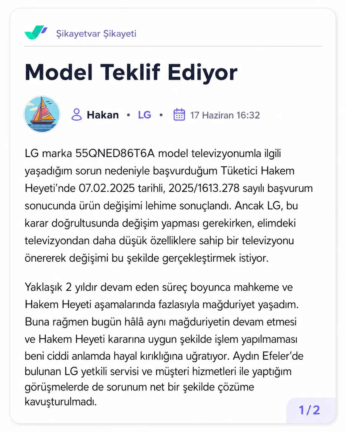Lg televizyon sikayetvar model teklifi 1
