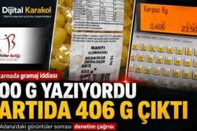 Adana’da bir markette çekilen görüntülerde 500 gram yazan arbella makarna paketinin tartıda 406 gram göründüğü iddiası