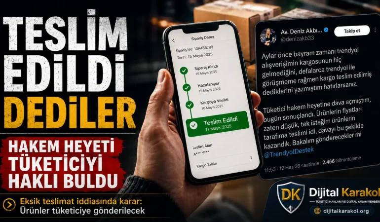 “teslim edildi” denilen sipariş i̇çin hakem heyeti kararı: ürünler tüketiciye gönderilecek