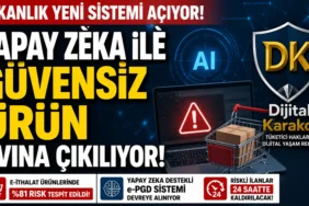 Ticaret bakanlığı'nın yapay zeka destekli e-pgd sistemi ile güvensiz ürünlerin tespit edilmesini anlatan dijital karakol manşet görseli