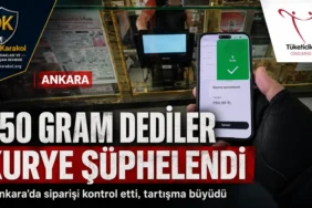 Ankara’da bir kuryenin 250 gram denilen tatlı siparişini başka işletmede tarttırması sonucu ürünün 206 gram çıktığı iddiasını anlatan haber görseli
