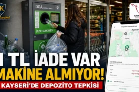 Kayseri’de pet ve cam şişeleri kabul etmeyen depozito iade makinesi ve doa uygulamasındaki “uygun değil” uyarısı