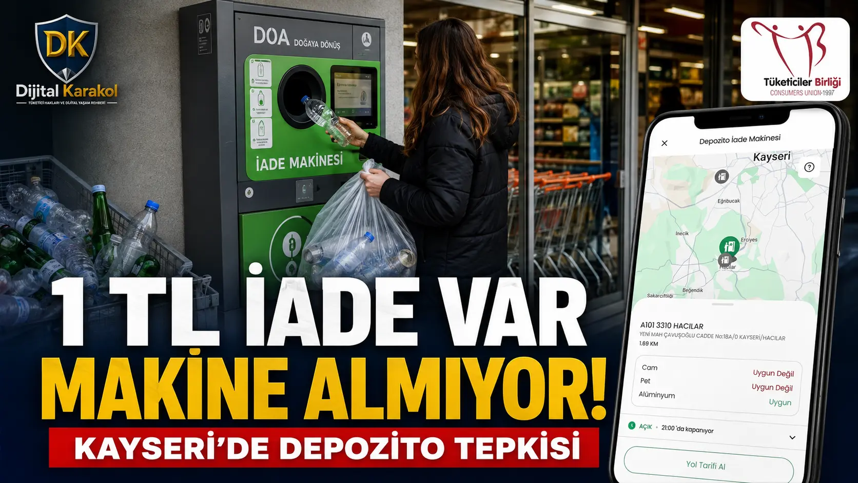 Kayseri’de depozito iade makinesi sorunu: PET ve cam şişeler alınmıyor